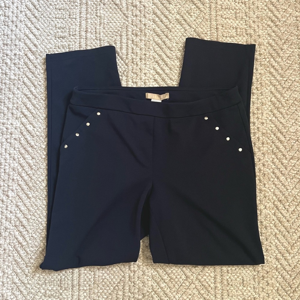 Hope & Harlow Womens Navy Blue Studded Pull On Slim Leg Dress Pants Size 10